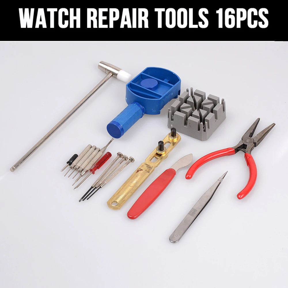 16x Watch Repair Tool Kit Band Strap Link Remover Back Opener Screwdriver