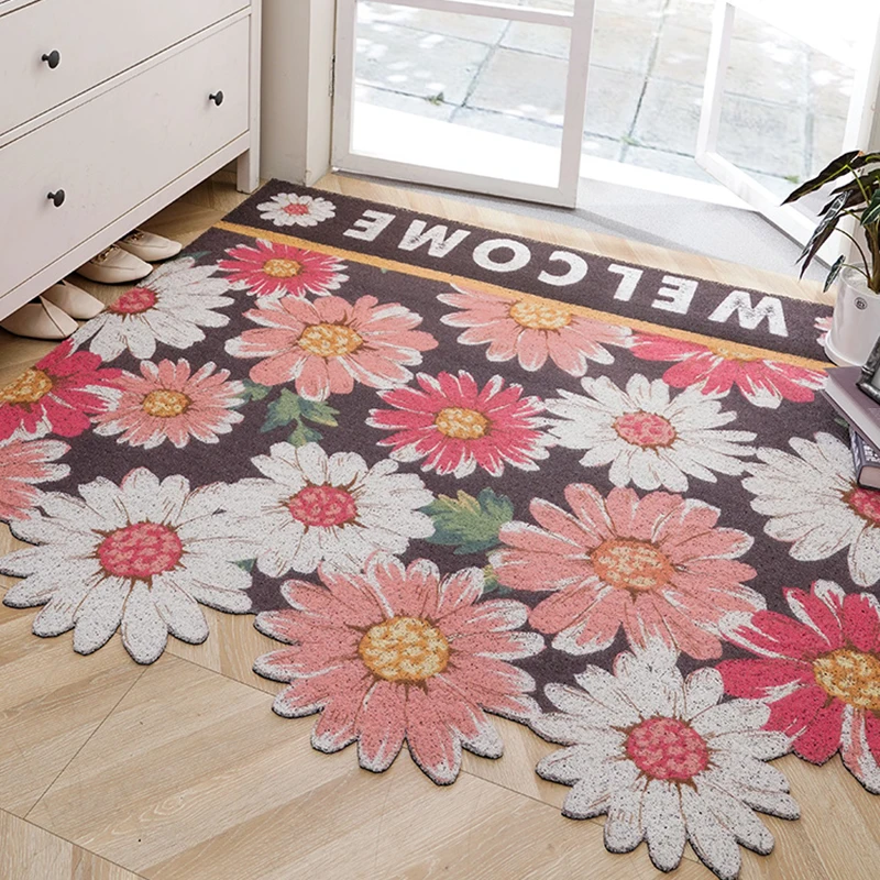 

Can Be Cut Door Mat Carpet Daisy Flower Living Room Bedroom Bathroom Hallway Kitchen Door Mat Non-slip PVC Silk Loop Mats Carpet