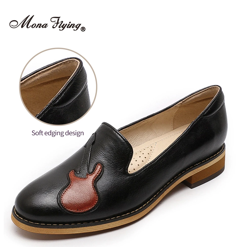 Mona Flying Women mocassino Penny in vera pelle Comfort scarpe basse Slip-on causali fatte a mano con motivo a chitarra per donna L068-2