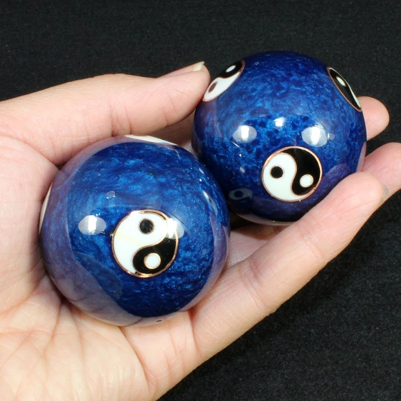 Cloisonne Health Hand Balls Exercise Stress Balls Carved Tai Chi Pattern Stress Relieve Hand Balls Gift for Family D5QA