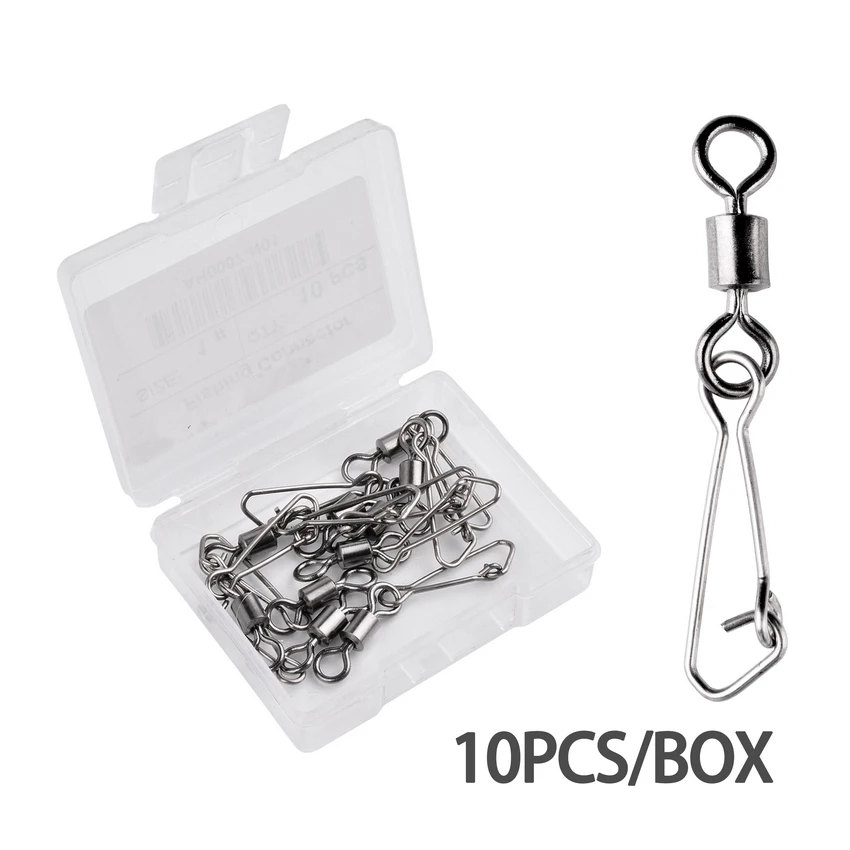 10PCS 12#-2/0# Stainless Steel Fishing Connector Pin Bearing Rolling Swivel Snap Pins Hooks Fishing Tackle Box Accessories