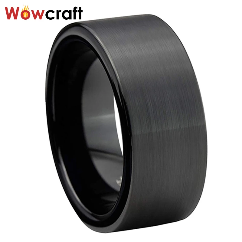 10mm 12mm czarny z wolframem obrączka z węglika dla mężczyzn szczotkowane wykończenie Comfort Fit