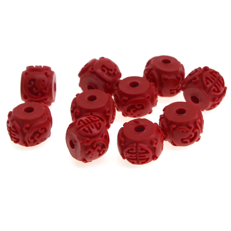 

20pcs/lot Carved Cinnabar Red Drum Beads Charm Spacer Beads Round Loose Beads for Jewelry Making DIY Bracelet Accessories