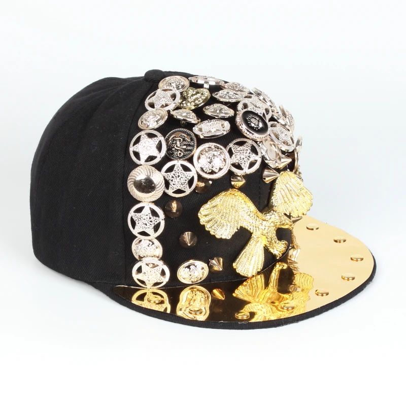 핫세일 헤비메탈 리벳 스냅백 힙합 모자 독수리 색상 플랫챙 야구 모자