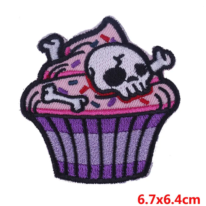 Prajna 10PCS Punk Skull Cake Patch Rock Biker Style Iron On Patches Pack Sewing Embroidered Patches For Clothing Cheap Wholesale