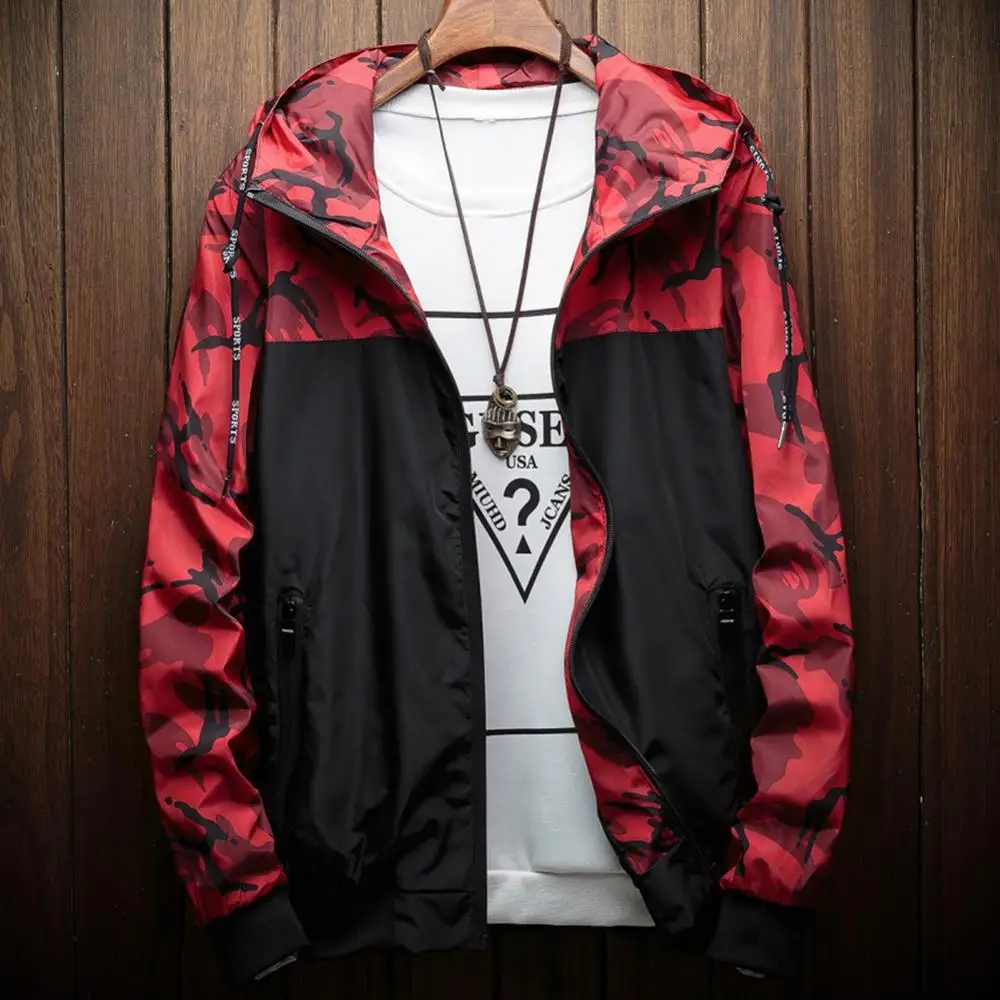 2024 Spring Fashion Waterproof Camouflage Hooded Jacket Men Camo Windbreaker Red Blue