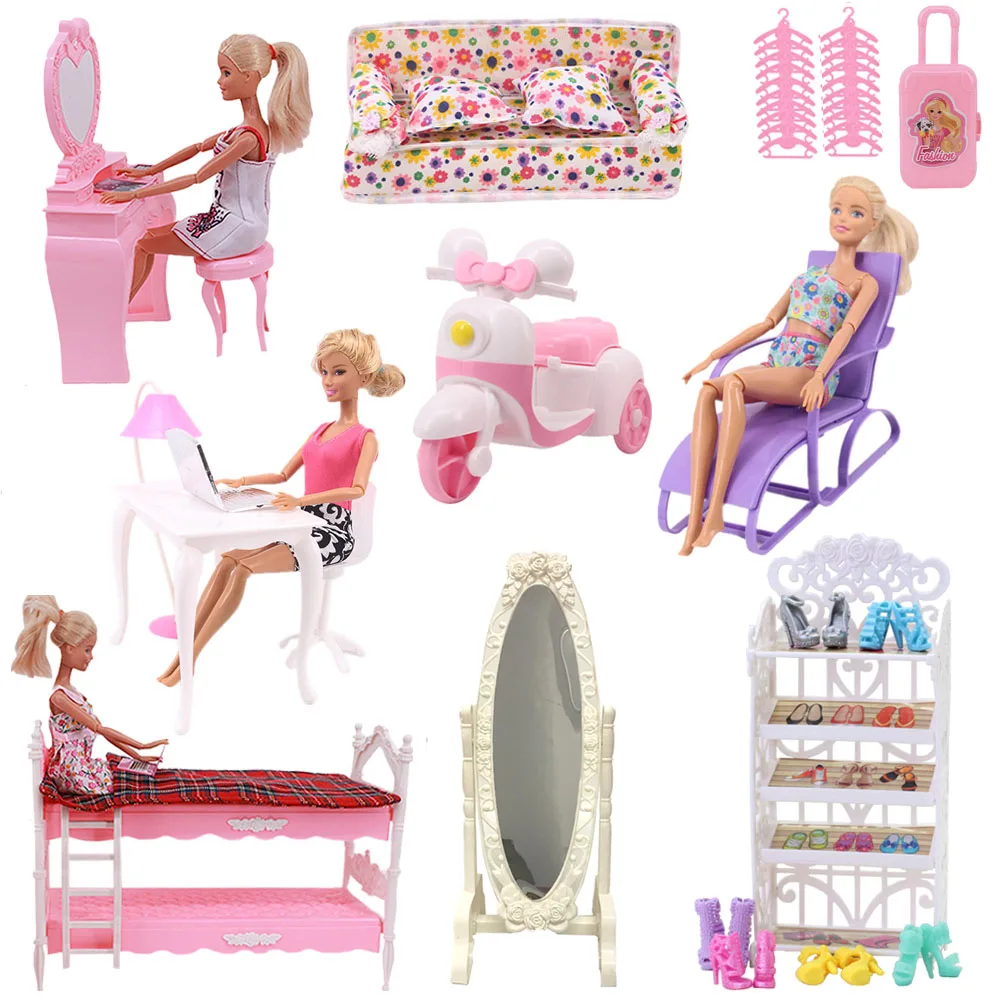 Barbies Mix Style Doll Furniture Play Toy Chair Shoe Rack Mirror Slide For Barbies Doll Accessories Kelly 1:12 Doll DIY Girl Toy