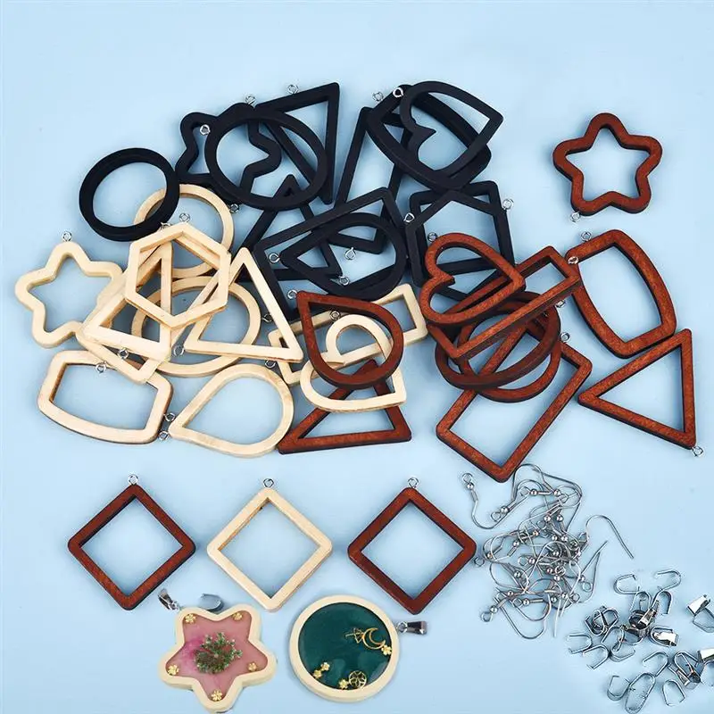 

12pcs/Pack Wood Open Bezel Frame Pendant For DIY Resin Epoxy UV Jewelry Making Pressed Flower Jewelry Charms Accessories