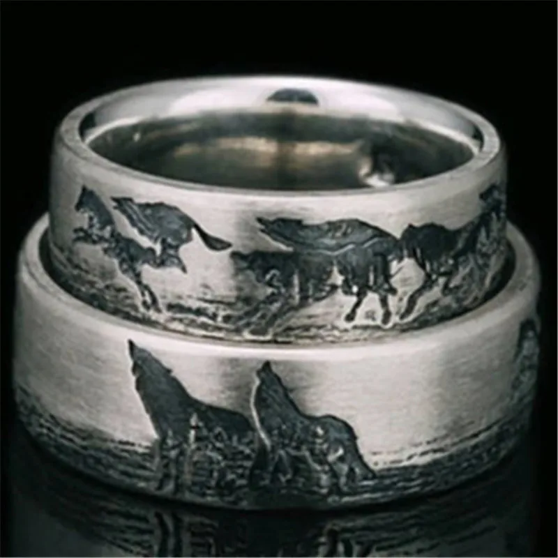 New Fashion Jewelry Lady Personality Simple Prairie Wolf Couple Engagement Ring Wedding Anniversary Gift