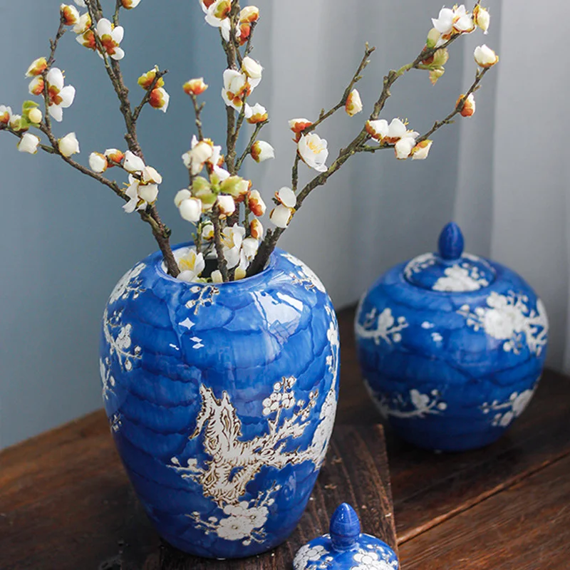 Jingdezhen Blue And White Porcelain Storage Pot Home Furnishing New Chinese Style Living Room Decoration ceramic Ginger jar vase