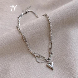 European and American Sweet Peach Heart Pendant Stainless Steel Choker Necklace For Women 2023 Korean Girl's Sexy Clavicle Chain