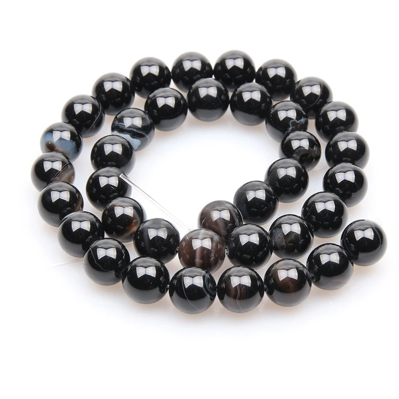 Smooth Black Striped Agates Onyx Beads For Jewelry Making 15.5inch Natural stone beads Pick Size 4 6 8 10 12mm Beads