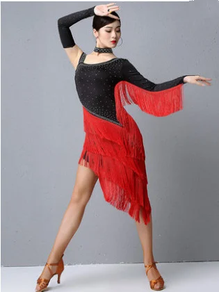 

Latin Dance Dress 2019 New Women Sequin Tassel Performance Costume Women Sexy Ballroom/Tango/Cha Cha Competition Dresses