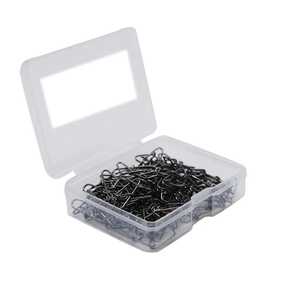 50-100pcs/box Stainless Steel Hook Lock Snap Swivel Solid Ring Safety Snap 0#-4# Fishing Hook Connector Fish Box Tackle Tool