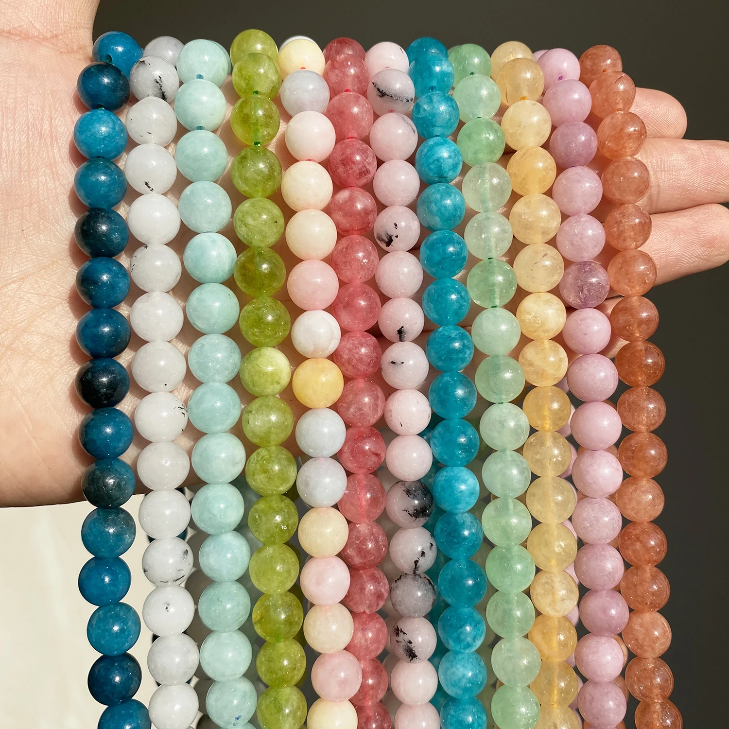 Wholesale 4 6 8 10 12mm Natural Stone Beads Amazonite Apatite Peridot Jades Beads For DIY Making Bracelet Necklace Jewelry 15''