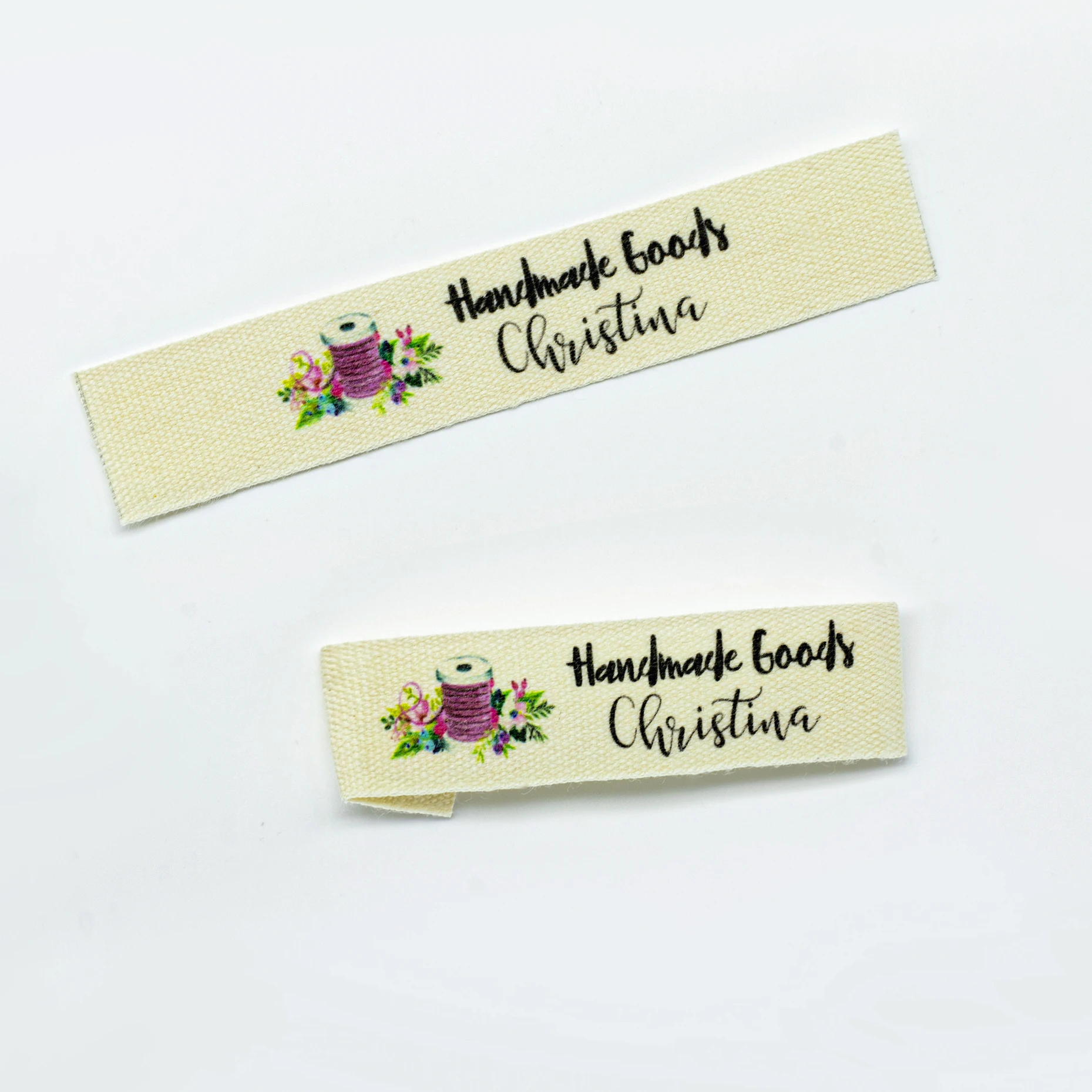 Beige Custom Sewing label, Logo or Text - fold Tags, Personalized Brand , Printing Labels,  sew on label (FR172)