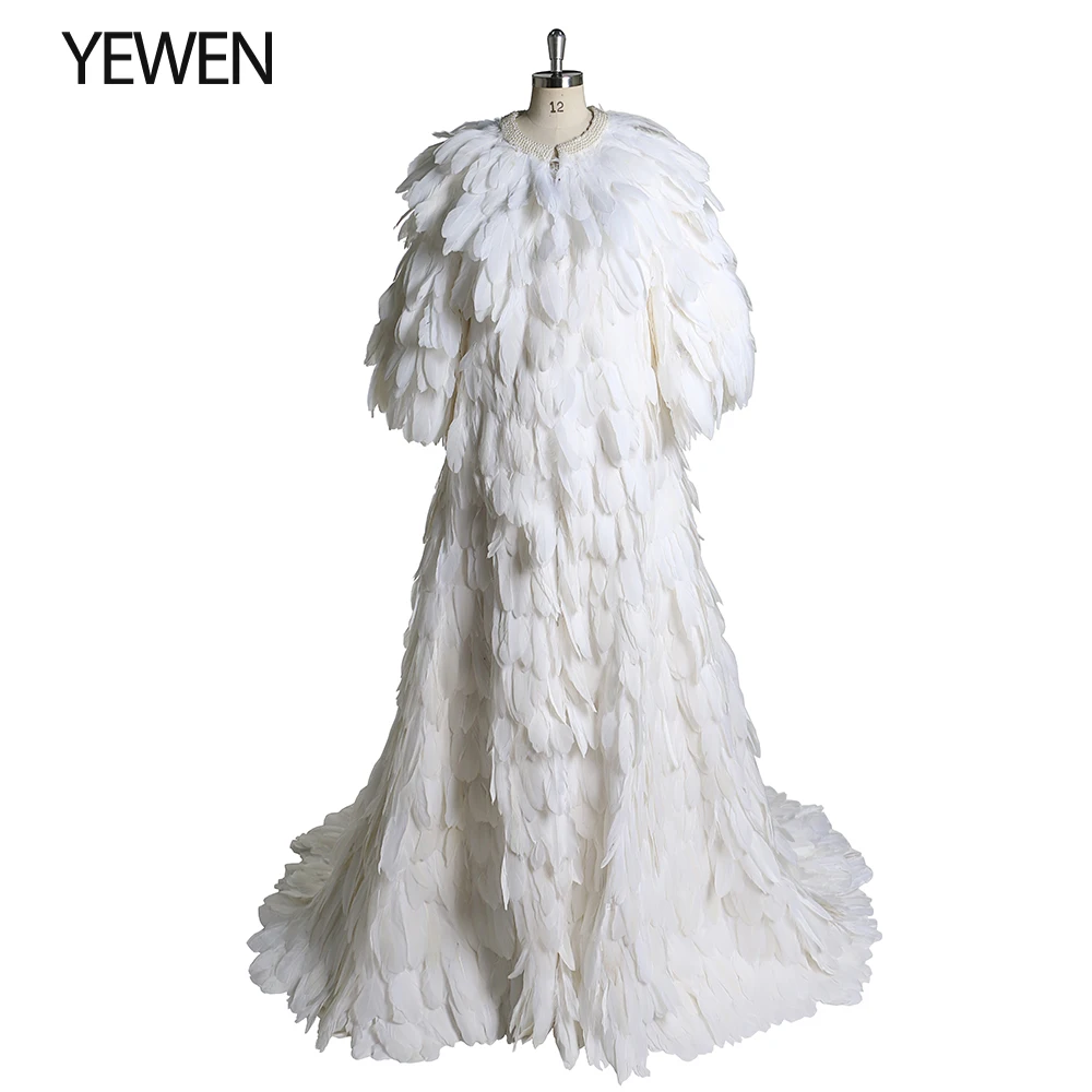 Ivory Feather Coat Wedding Cape Maternity Jacket for Photography Feather Boudoir Robe YEWEN