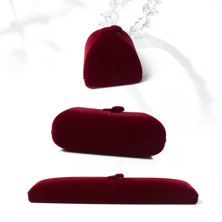 High-Grade Velvet Button Mongolian Double Open Jewelry Box Velvet Ring Ring Bracelet Necklace Packaging Jewelry Box