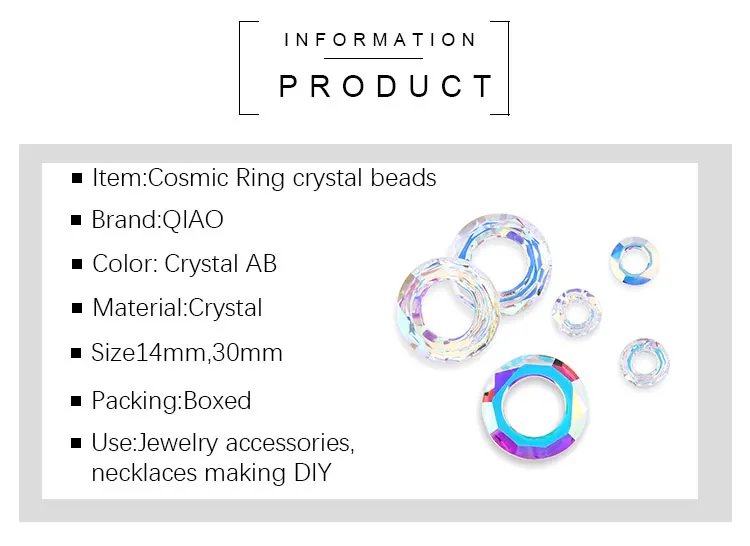 14/30 mm Kristallperlen, AB-Farbe, Glas, ringförmige Ringperlen für Schmuckherstellung, DIY-Schmuckperlen, Halsketten, Ohrringe, Zubehör – Detail 5