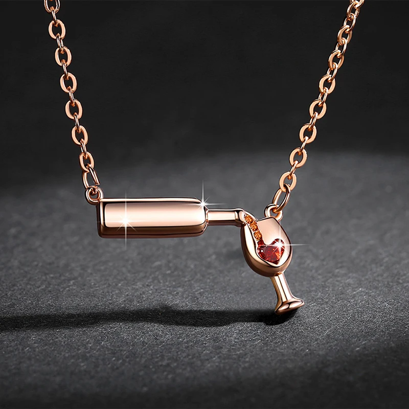 Hot Selling Cheap High Quality Fashion Wine Glass Crystal Rhinestone Heart  bottle cup Pendant Necklace Jewelry For Women Girls