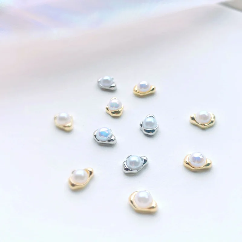 10Pcs Baroque Nail Art Accessories AB Pearl Irregular Alloy Flatback Nail 3D Stickers Jewelry For Manicure Japnaese Charms