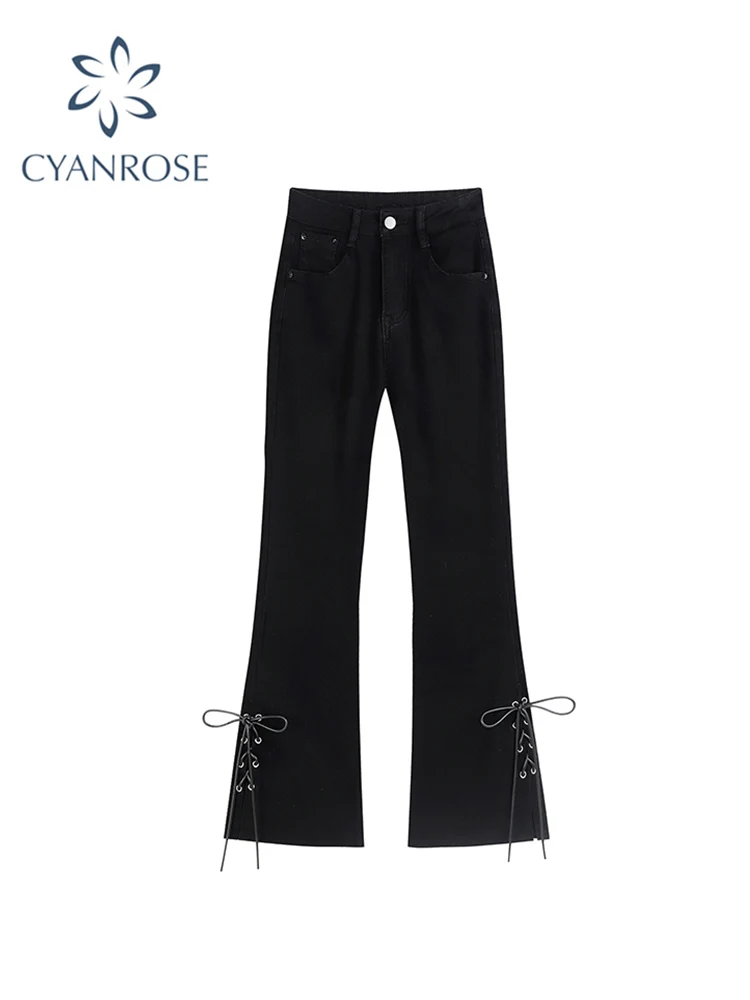 

2021 Winter Women Fashion Flare Pants Jeans Washed High Waist Slim Fit Stretch Ladies Streetwear Y2K Gothic Casual Denim Pants