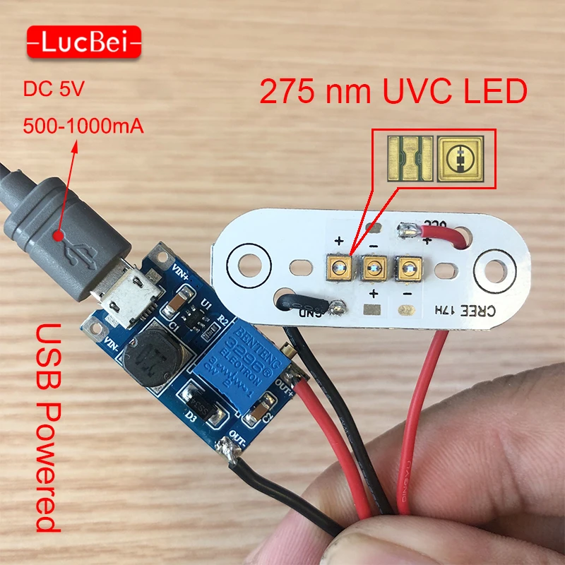 275nm Deep UVC LED Diode 3535 Lamp SMD Beads 6V 12V 24V 4Chips For UV Disinfection Equipment 285nm Steriliza Flashlight Board