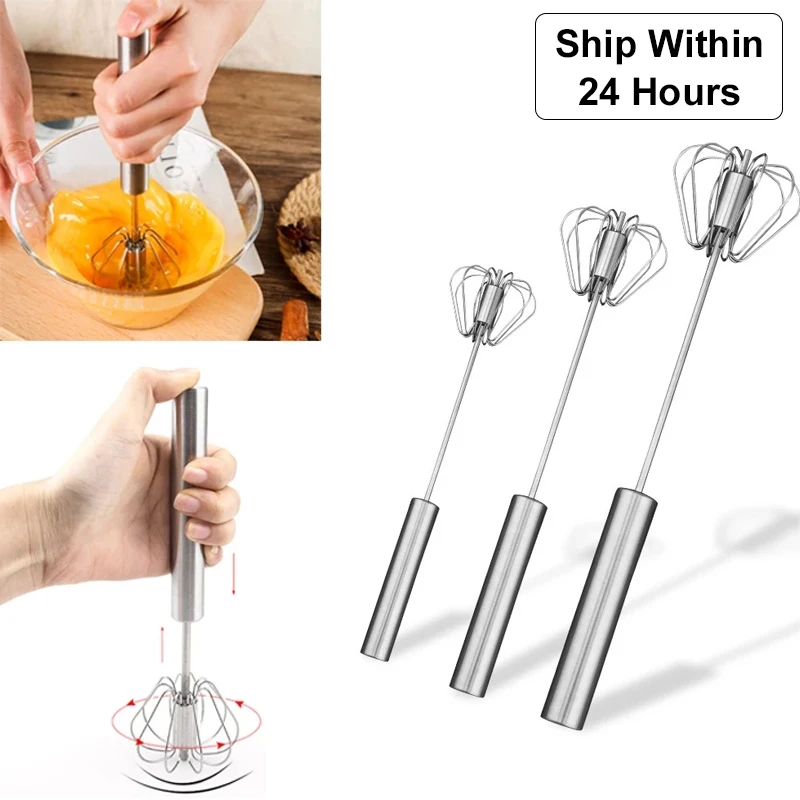 Semi Automatic Egg Beater 304 Stainless Hand Pressure Rotating Hand Mixer Self Turning Egg Stirrer Kitchen Accessories Egg Tools