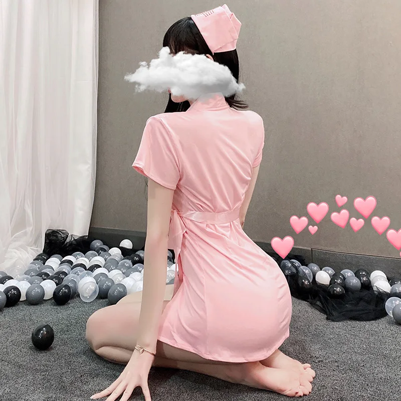 Lencería Sexy para Cosplay, disfraz erótico de enfermera, traje de sirvienta, rosa, Kawaii, Doctor, tentación, Roleplay, lencería para mujer