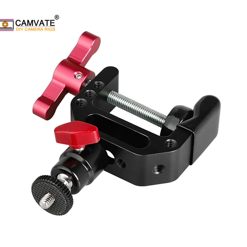 Morsetto a C CAMVATE con supporto Mini testa a sfera da 1/4 "-20 e fori filettati da 1/4" 3/8 "per supporto Monitor/LED/Flash/Video