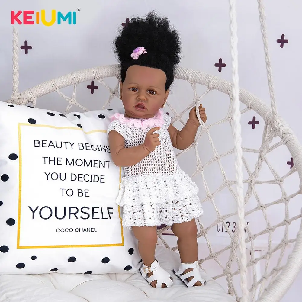 

KEIUMI 23 Inch Reborn Baby Dolls Soft Full Silicone Vinyl Realistic Black Skin Girl Bebe Reborn For Kid Christmas Birthday Gifts