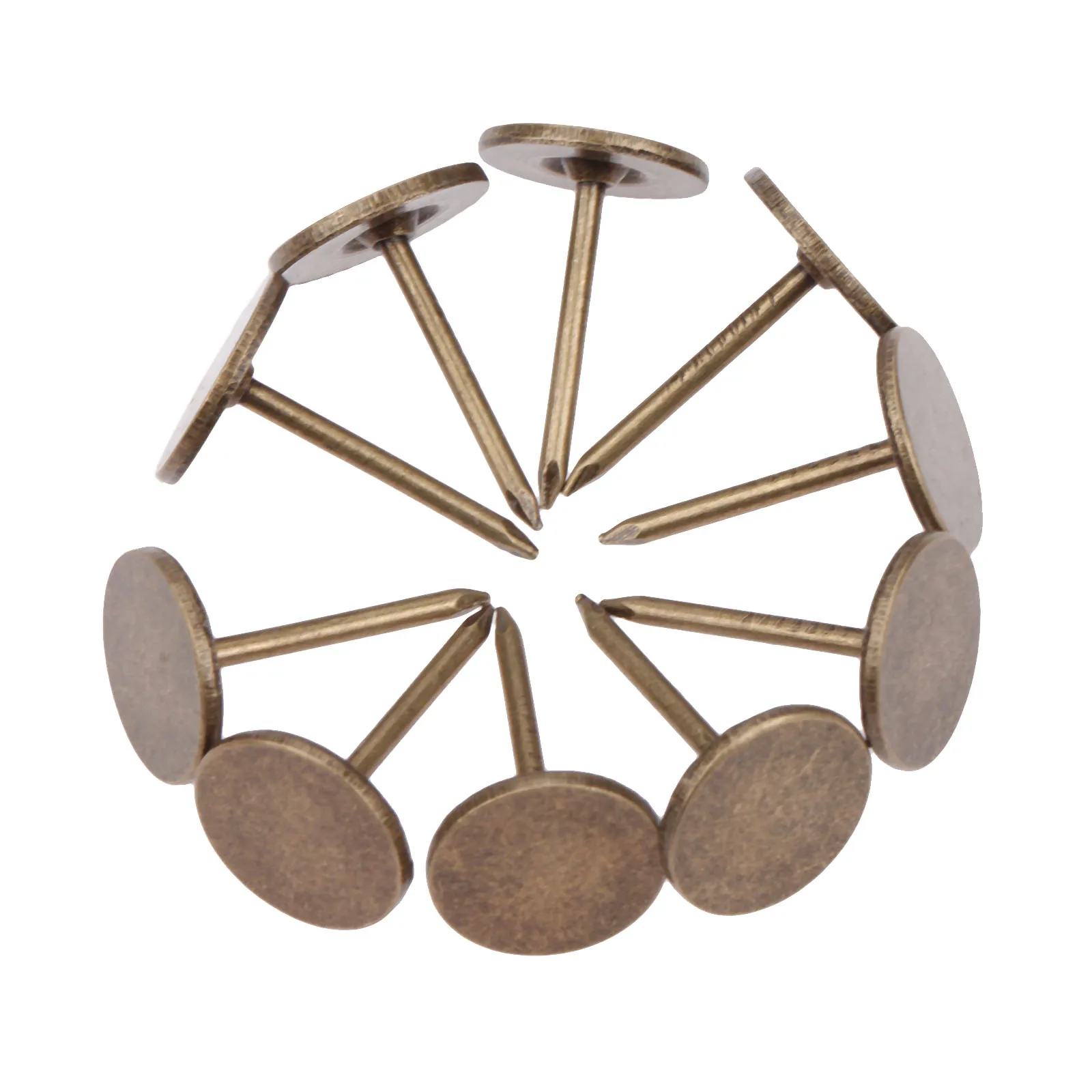 100 sztuk Antique Bronze płaskie tapicerki gwoździe biżuteria drewniane pudełko Case meble Sofa dekoracja do drzwi Tack Stud pinezka 11*17mm