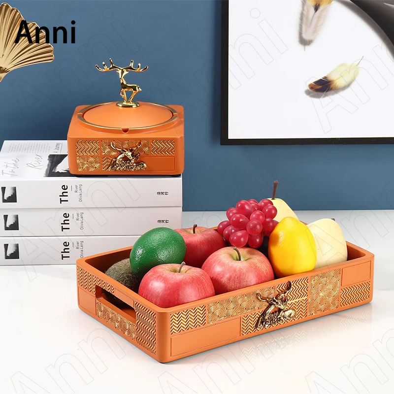 

Golden Deer Resin Storage Tray Creativity Golden Inlay Rectangular Fruit Tray Modern Simple Home Desktop Snacks Candy Plates