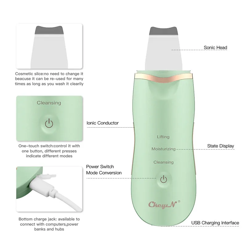 CkeyiN Scrubber per la pelle del viso ad ultrasuoni professionale Ion Deep Face Cleaning Peeling dispositivo ricaricabile per la cura della pelle Beauty Decive