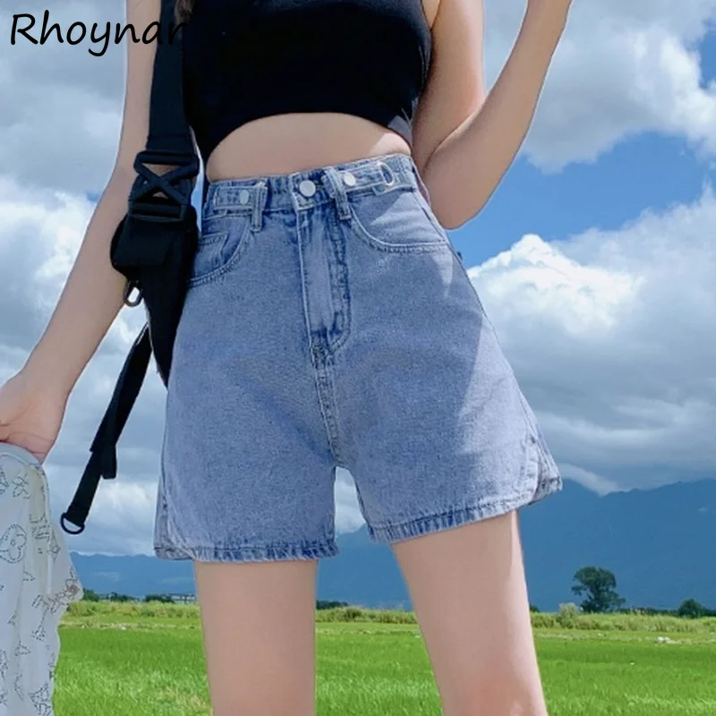 Shorts Women Solid High Waist Retro Denim Summer All-match Holiday Streetwear Chic Harajuku Design Female Trousers Leisure Plain