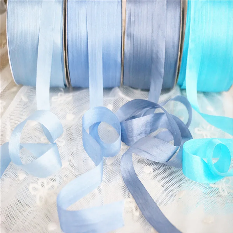 13mm silk embroidery ribbon blue color thin taffeta wedding ribbon ins style silk edged ribbon Anya Ribbon Handcraft