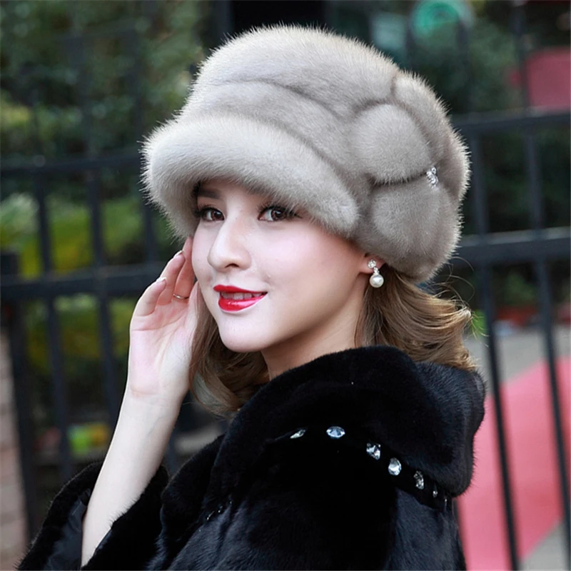 2020 Fashion Mink Fur Cap For Women Real Natural Whole Fur Hat Top Accessories Warm Ln Russian Winter Fur Hats For Lady