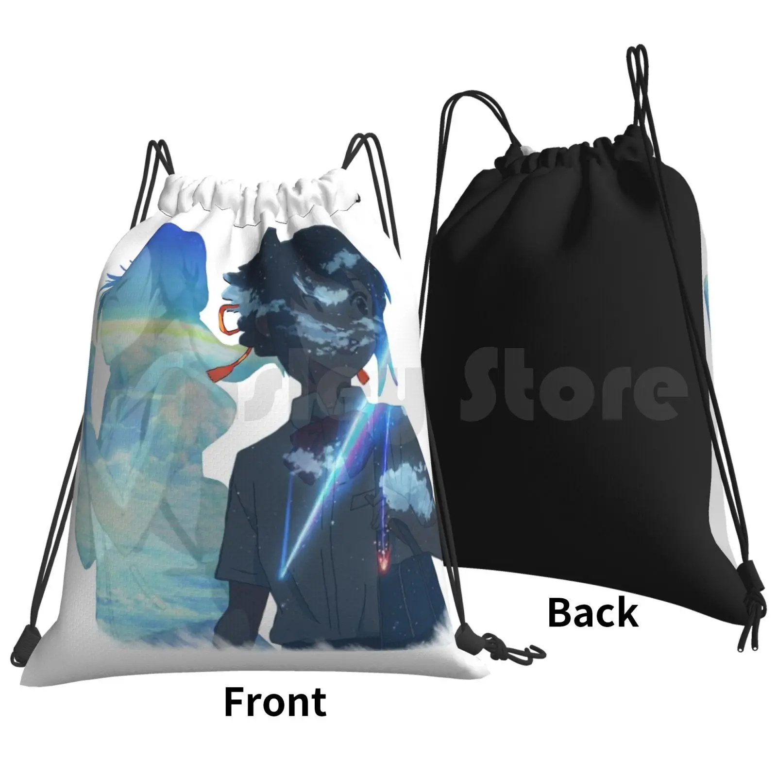 Mitsuha And Hina Backpack Drawstring Bags Gym Bag Waterproof Weathering With You Tenki No Ko Your Name Kimi No Na Wa