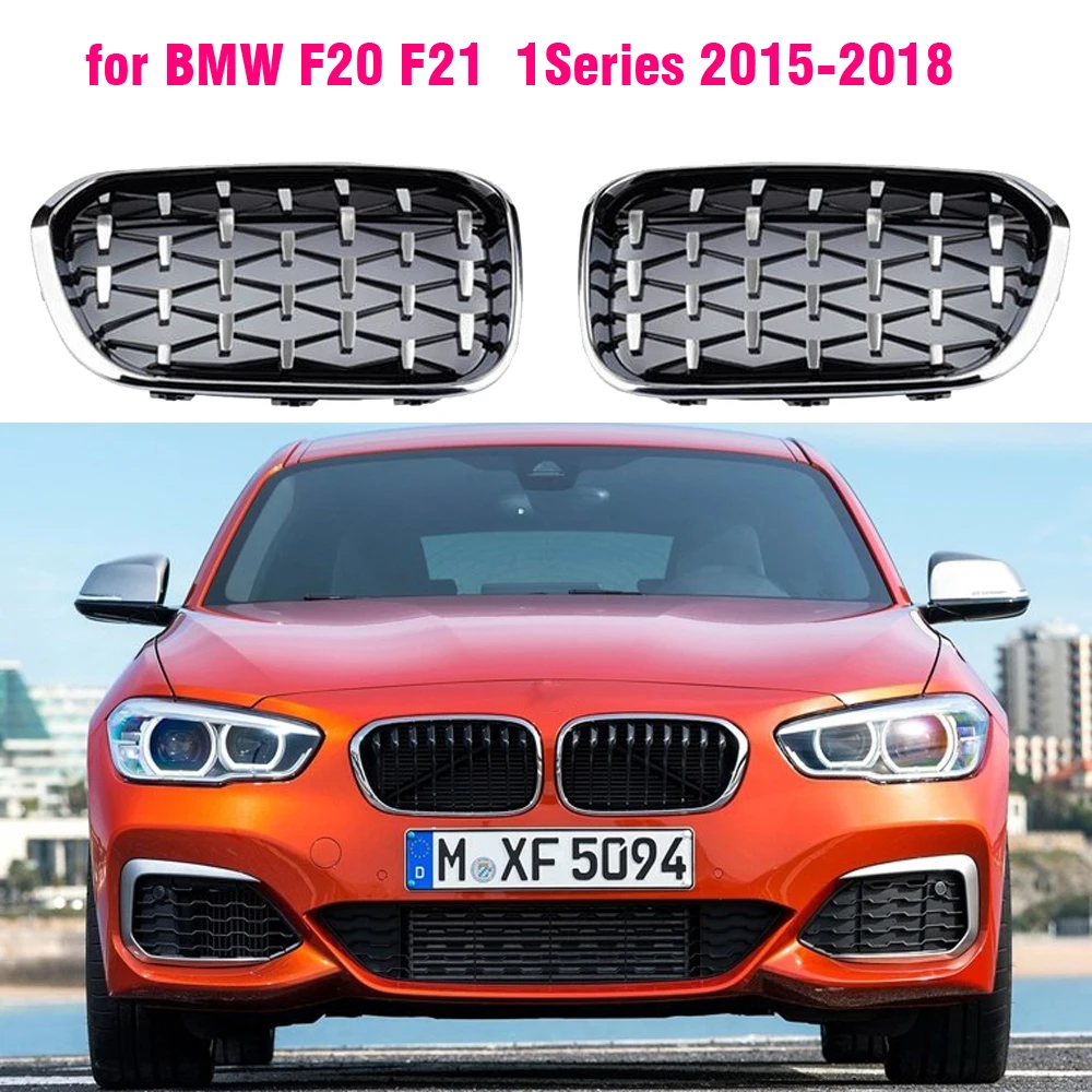 

Модная передняя решетка в ромбовидном стиле для BMW F20 F21 2015-2019 118i 120i 125i m140i, глянцевые черные, серебряные решетки