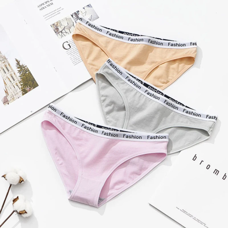 Women\'s Cotton Letter Panties Lingerie Soft Girls Solid Color Briefs Sexy Sport Underpants Fashion Female Underwear Intimates