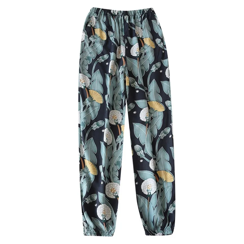 

2023 New Floral Printed Trousers Spring Summer Thin & Cool Anti-Mosquito Home Pants Soft Rayon Women's Sleep Bottom With Pocket