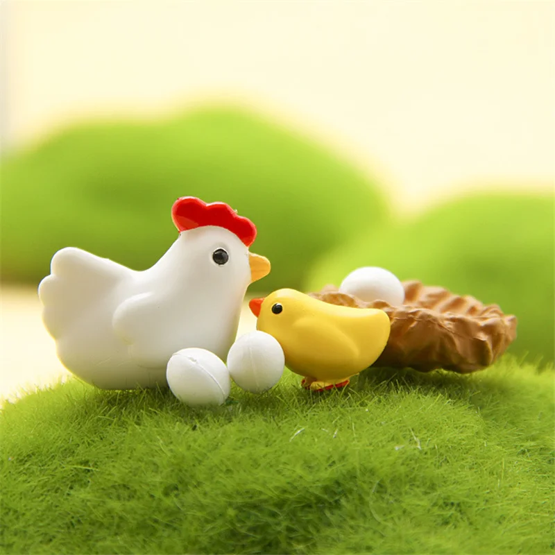 10pcs/Set Micro Crafts Ornament  Hen Chicken Chick Egg Nest Small Statue Figurine Miniatures DIY Home Garden Decor