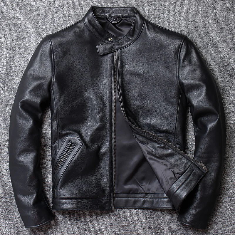 Leather Real Jacket Men Motorcycle Genuine Leather Vintage Sheepskin Coat Cowhide Plus Size Chaqueta Cuero Hombre 1906