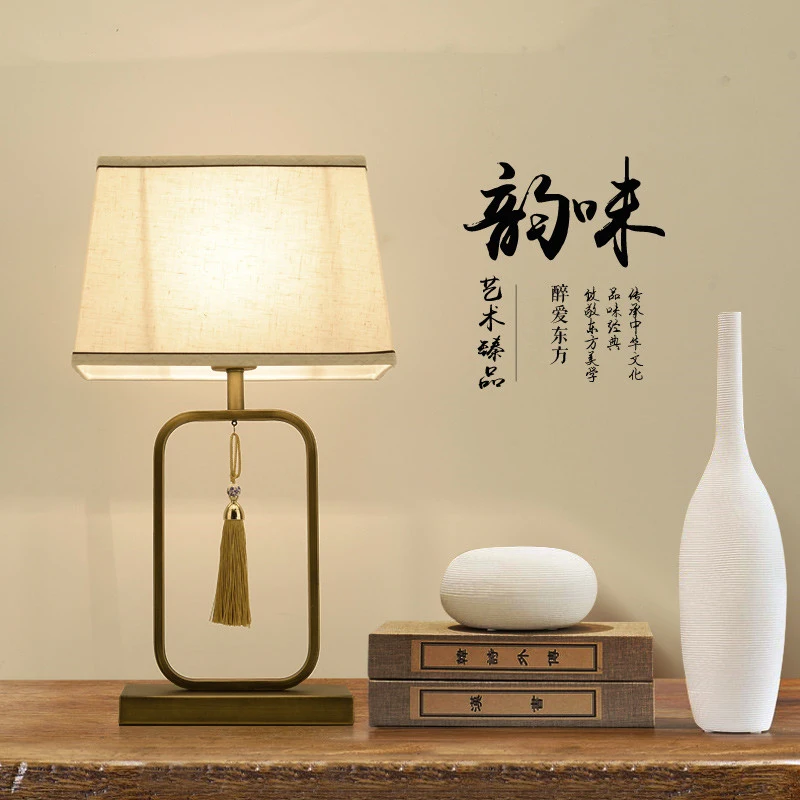 

New chinese style vintage rural iron art Table Lamps Modern creative fabric touch switch lamp for bedside&foyer&studio GMF003