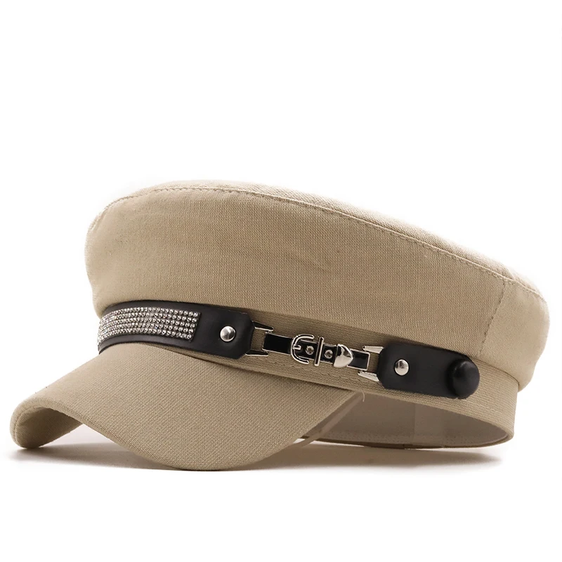 Spring summer Chain Black cotton Military Berets for Women Female Flat Army Cap Salior Hat Girl Travel Berets Ladies Painter Cap