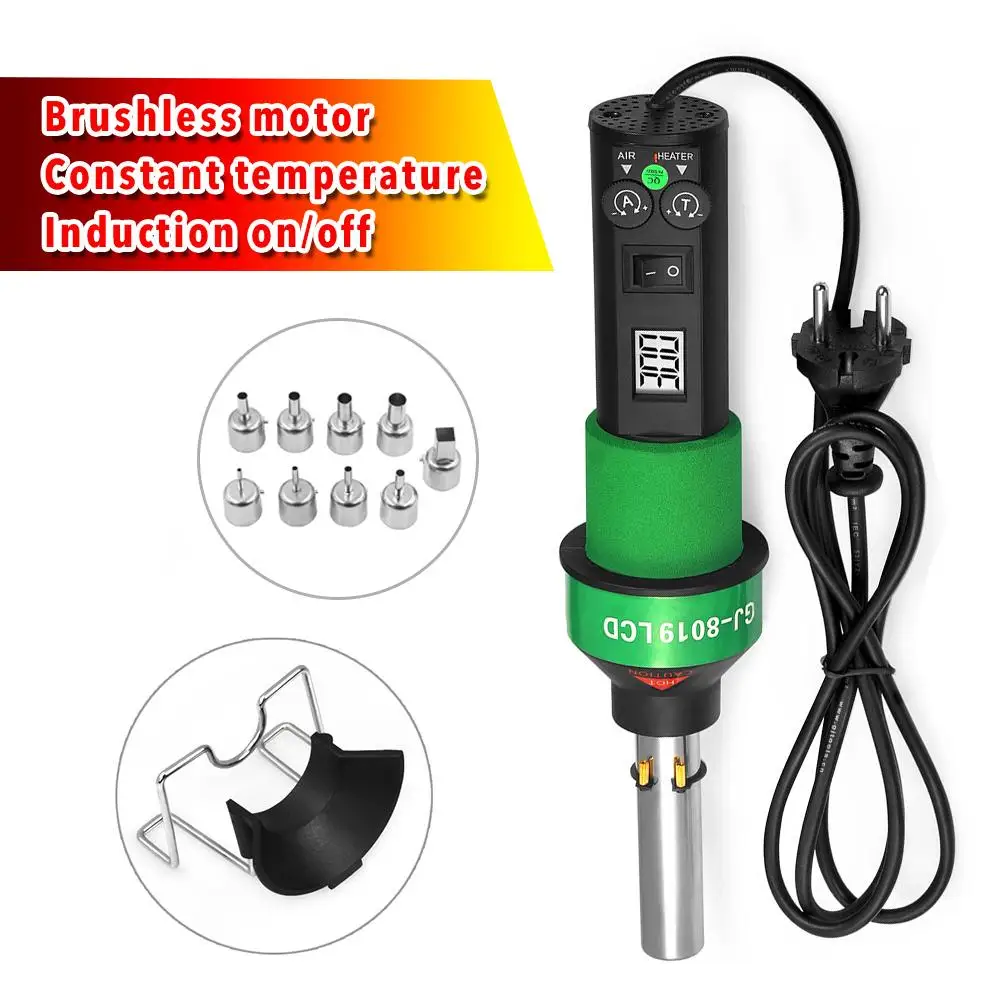 Pistola de calor portátil de 220V, herramienta de aire caliente de temperatura constante con ventilador sin escobillas PWM, pantalla de Control Digital