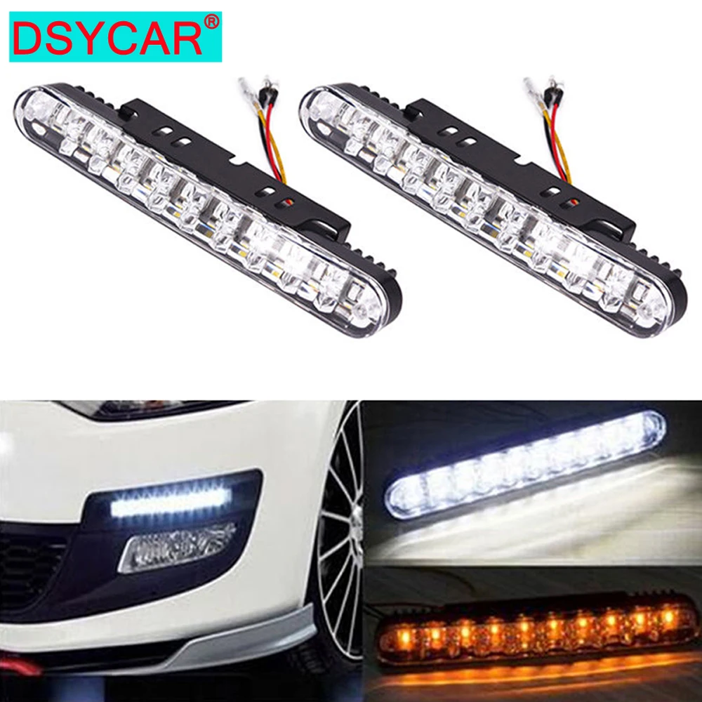 

DSYCAR 2Pcs/Set 12V Car 30 LED Daytime Running Light Daylight White DRL Amber Turn Signal Driving Lamp Strip Kit