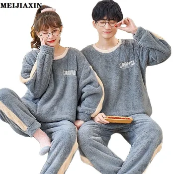 러시아 겨울 연인의 옷 캐주얼 Homewear Loungewear 일치하는 커플 잠옷 세트 플란넬 잠옷 Pijama Pyjama