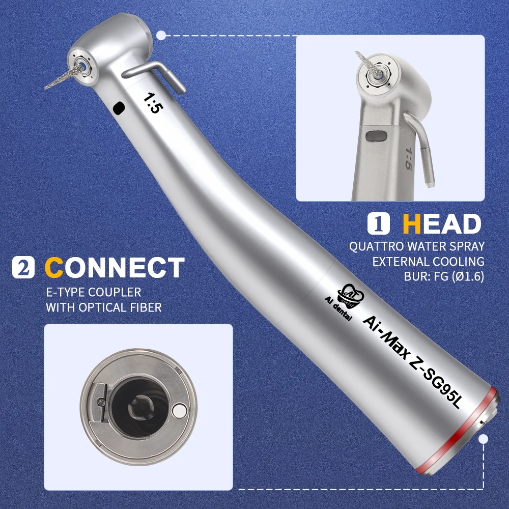 AI-Z-SG95LDental Implants Contra Angle Handpiece 1:5 Stainless Steel  Quattro Spray Outer Water with Optic