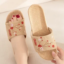 Mntrerm Women Flax Slippers Summer Home Shoes Embroider Floral Sandals Leisure Slides Female Flip Flops Ladies Indoor Slippers